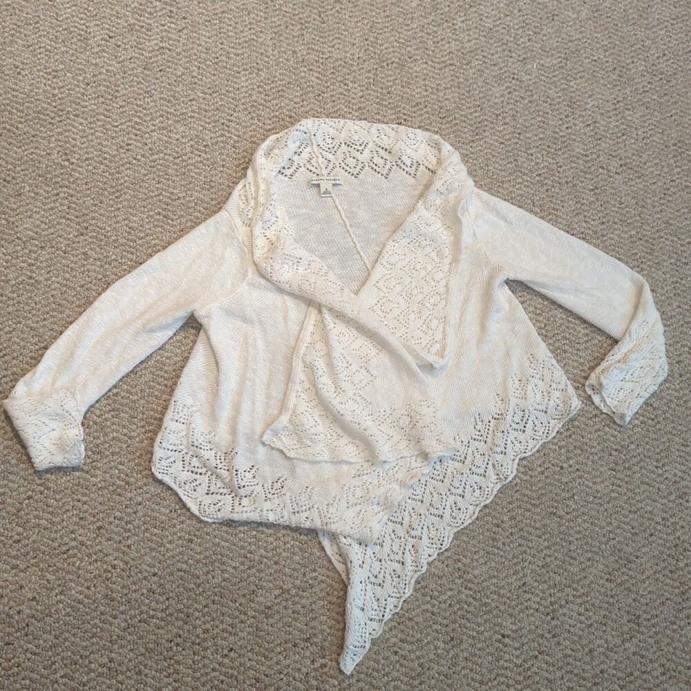 Banana Republic Crochet Sweater Cardigan Womens Small Beige Open Boho Festival